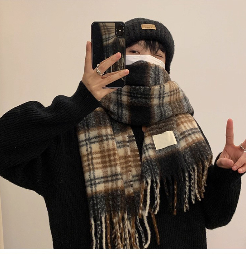新款氛围男士围巾韩版秋冬百搭保暖围巾格子高级感围脖送男友礼物详情6