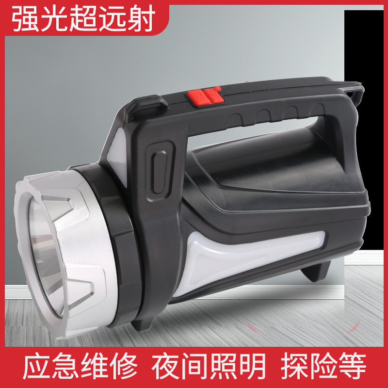 跨境强光手提灯USB充电探照灯持久续航多功能手电筒远射灯户外家