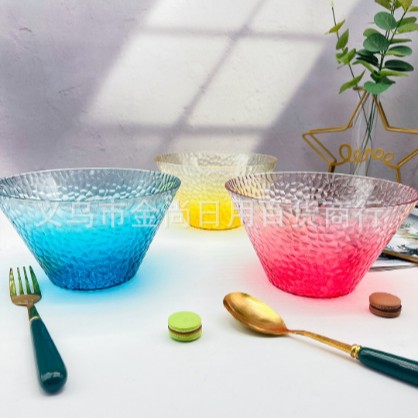 Japanese-style hammer-patterned storage bowls, creative tableware, household tea wash transparent salad bowls, dessert plates, large-sized fruit plates Specification drawing
