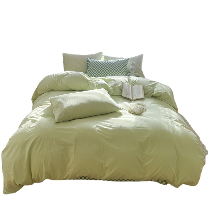 Nantong Bed Wholesale Ins Japanese Solid Color Ground Wool Washed Cotton Four-Piece Student Dormitory Non-Cotton Three-Piece Set Item Picture