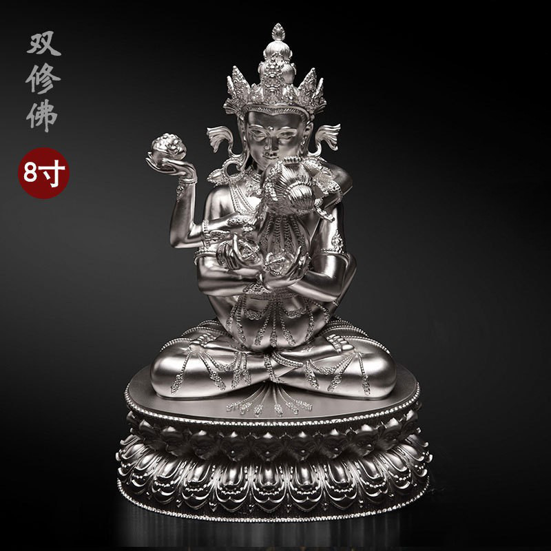 Double Buddha sterling silver Buddha statue Taiwan inch carvings small Buddha Tantric offerings can be stored full figure