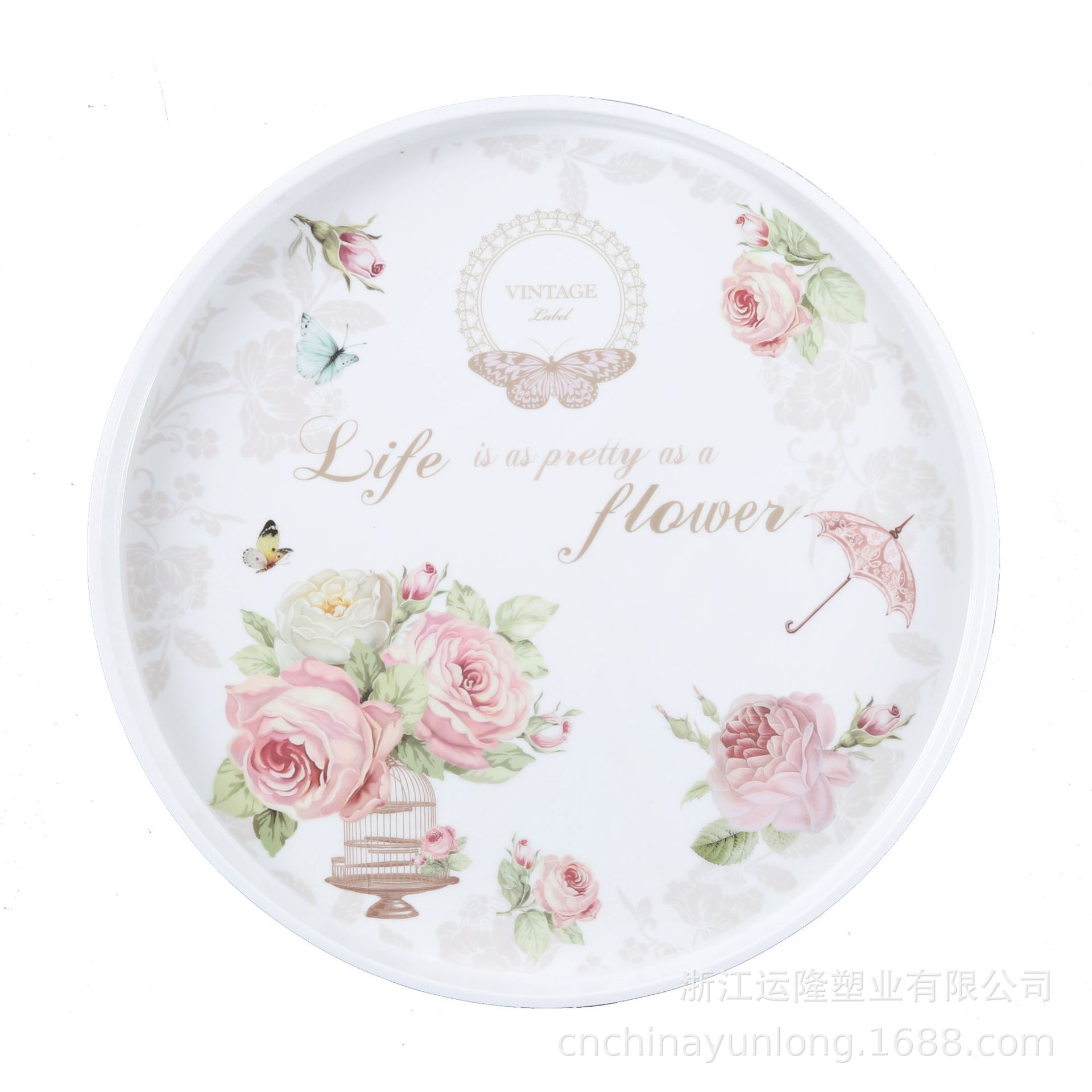 Yunlong home European type melamine round tray home living room fruit tray Creative tea cup tea tray water cupcake plate Specification drawing