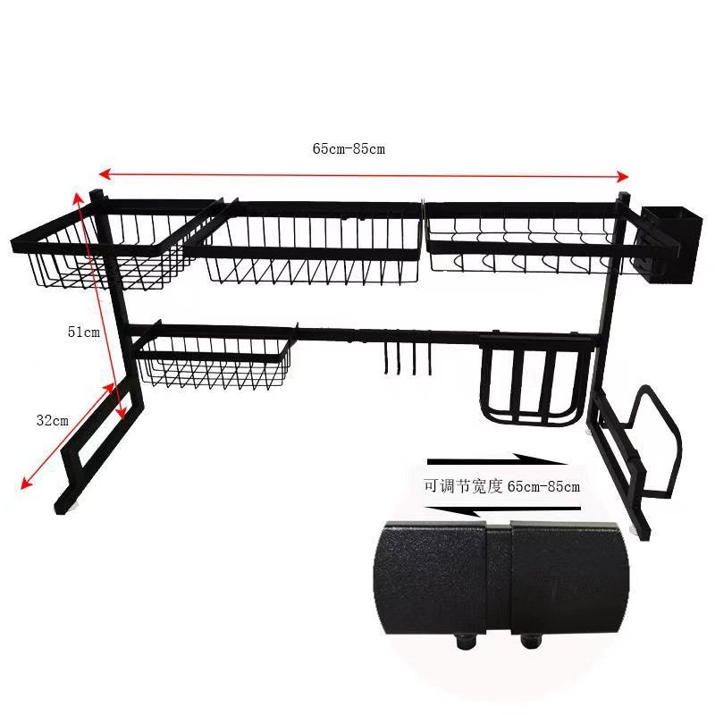 Retractable kitchen sink, black storage rack, stainless steel draining rack, knife rack, dishwashing storage rack Item Picture