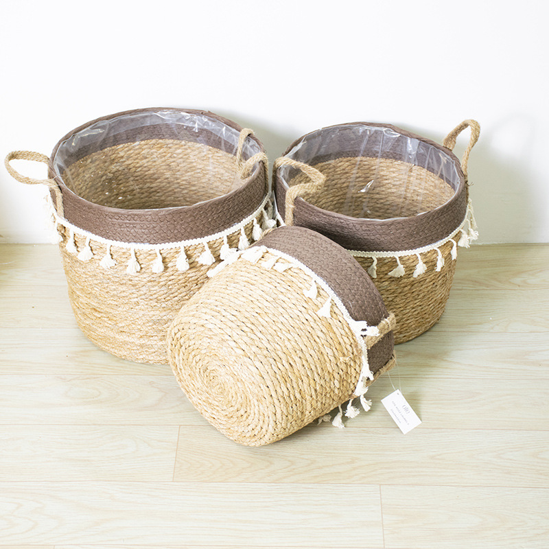 Rattan Plaited Flower Pot Fringe Furniture Living Room Decoration Rattan Plaited Home Decoration Storage Basket