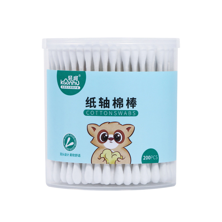200 Canister Cotton Swabs Disposable Household Tampon Makeup Remover Two-Head Cleaning Cotton Swabs Paper Axis Makeup Swabs Item Picture