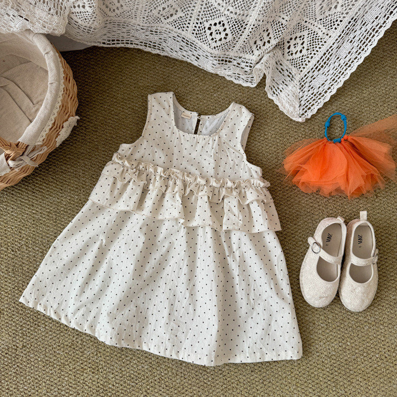 Mo Li's 26 Spring/Summer Girls' Korean polka dot sleeveless vest dress, children's ruffled dress, baby cotton dress
