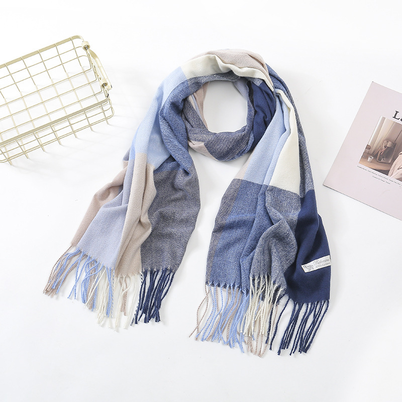 Korean Version Of Large Plaid Imitation Cashmere Scarf Women's Warm Tassel Shawl All Match Men's New Autumn And Winter Scarf Wholesale Item Picture
