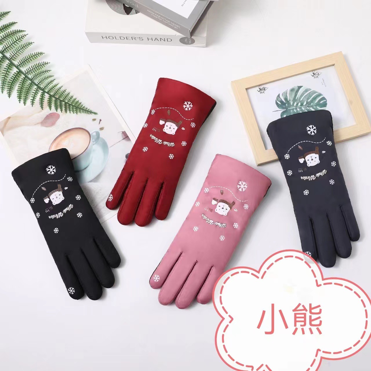 Ladies, adults, warm gloves, outdoor skiing, cycling gloves, electric bike fleece and thickened gifts, night market wholesale