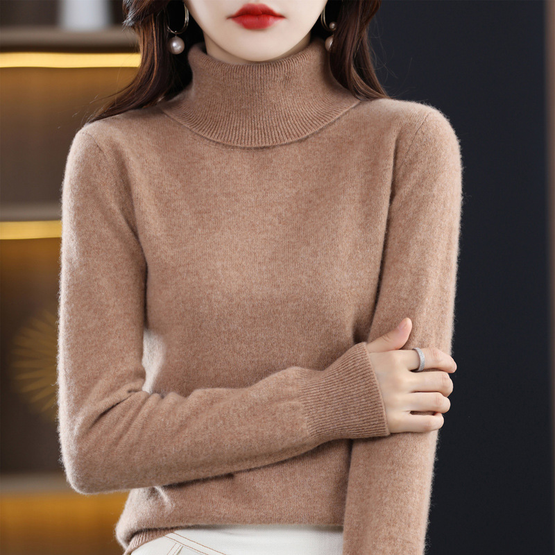 The 2022 autumn and winter new all-wool sweater for women, a fashionable and simple solid-color high-neck sweater, is a basic knitted base layer for women Specification image