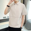 Summer men's half-sleeved polo shirt, casual Korean-style short-sleeved T-shirt, men's loose trendy brand letter embroidery lapel T-shirt details Picture