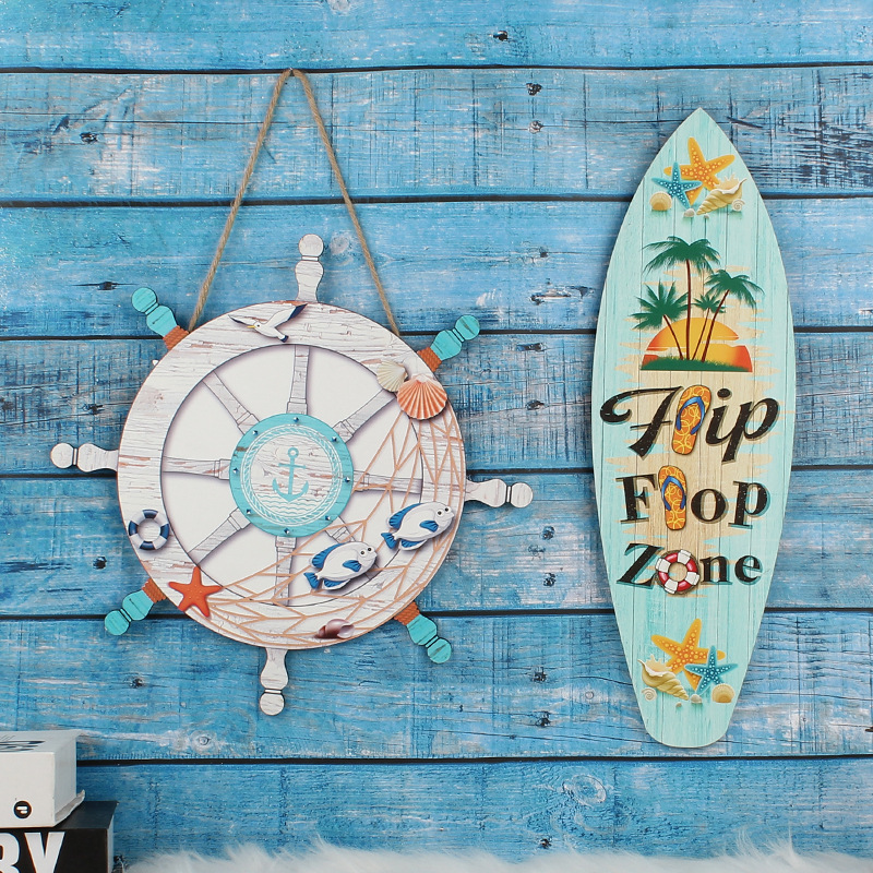 港之恋创意木质冲浪板木牌挂件 实木海洋方向盘餐厅装饰挂牌壁挂详情图1