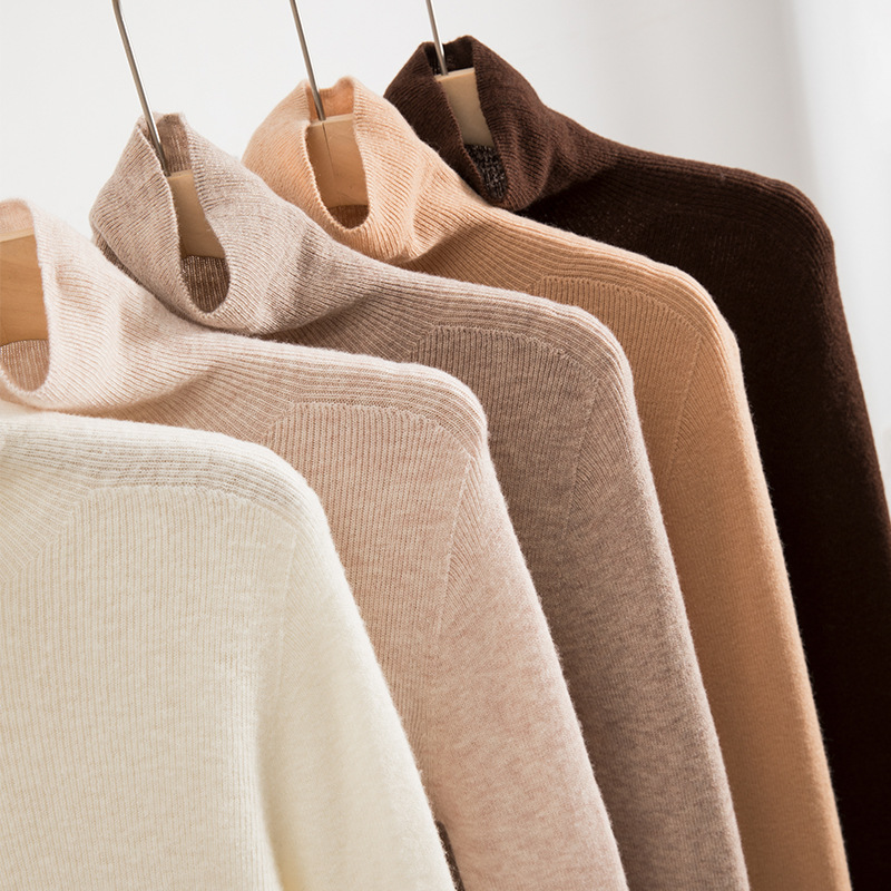 A new high-neck knitted sweater for women in the autumn of 2024, paired with a solid color seamless one-piece base layer of wool sweater Specification image