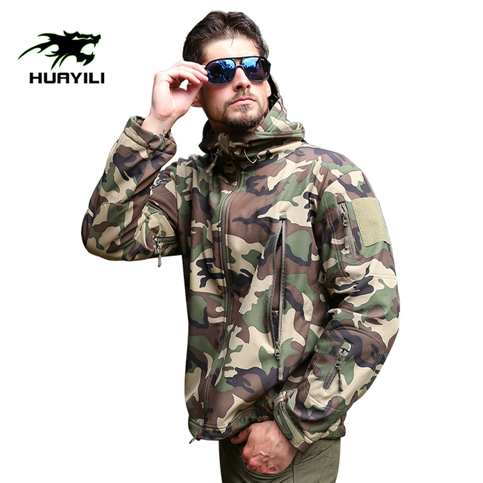 Men's Fleece Waterproof Work Clothes Wholesale Riding Mountaineering Soft Shell Camouflage Tactical Outdoor Camouflage Jacket Specification drawing