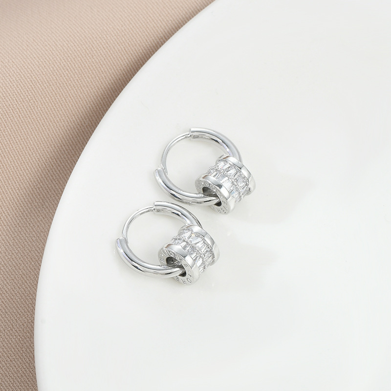 Wholesale of 2024 summer new style simple and fashionable oval hollowed-out earrings for women with a high-end look, copper set zircon earrings Specification image