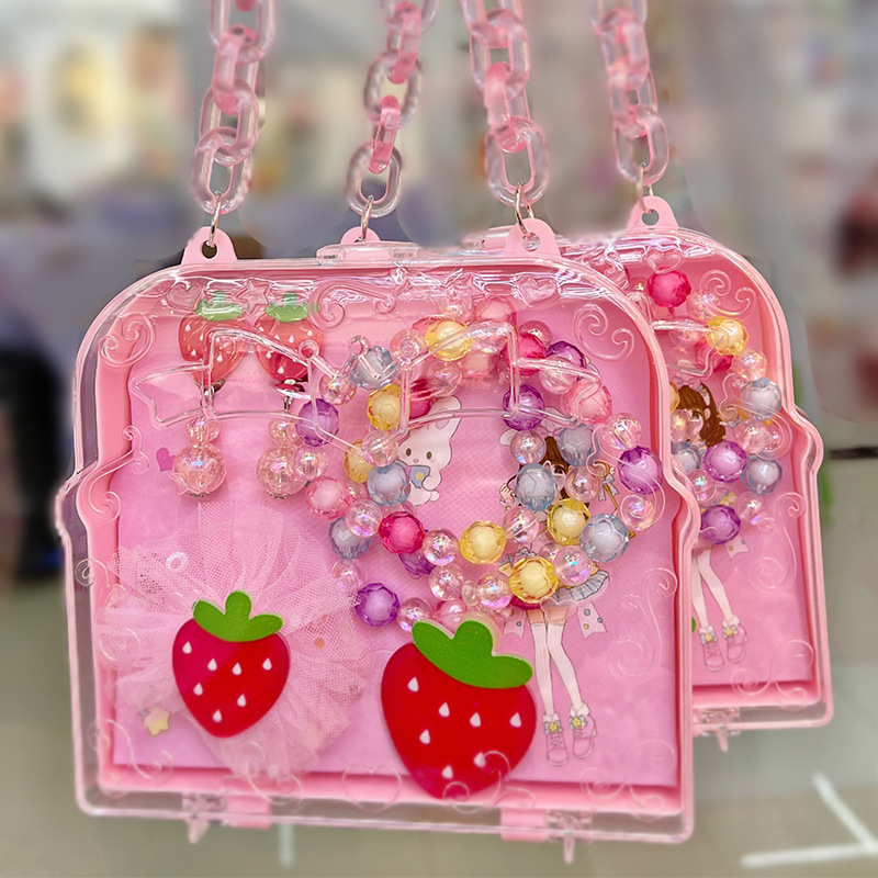 Children's Necklace Earring Set Crystal Resin Girl's Adornment Girl's Princess Handbag Set Jewelry Wholesale