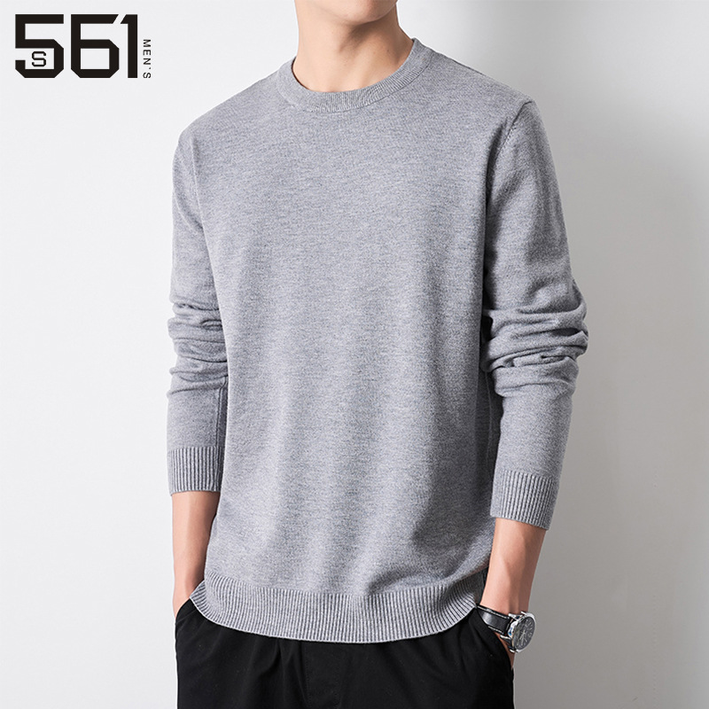 New solid color round-neck knitted sweater for men in autumn, with a base layer, long-sleeved top and warm sweater for men Specification image