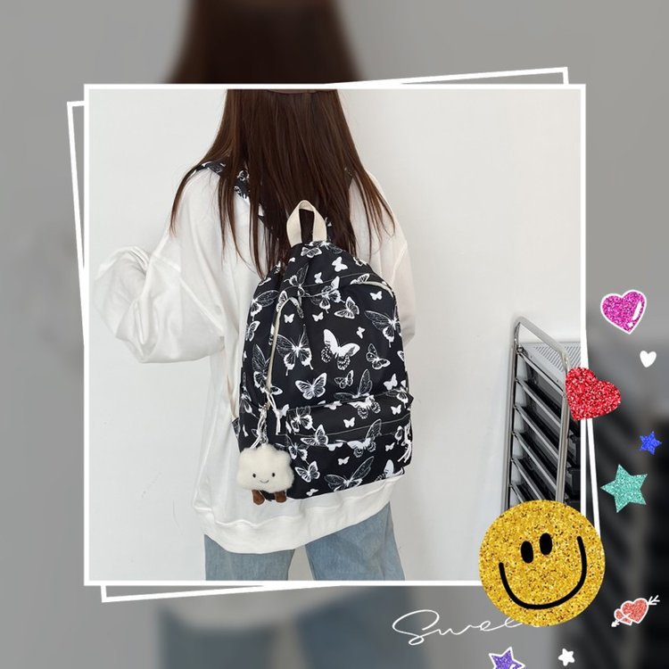 Fashionable new 2024 back-to-school season butterfly pattern girls' bag, high school student backpack, lightweight single-shoulder bag, fashionable pendant Application Scenario