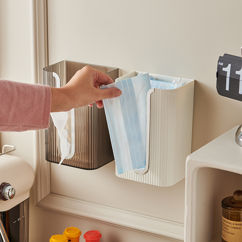 Face Towel Storage Box Wall-Mounted Facial Tissue Toilet Tissue Box Dispenser Box Perforation-Free Bathroom Kitchen Hanging Upside Down details Picture