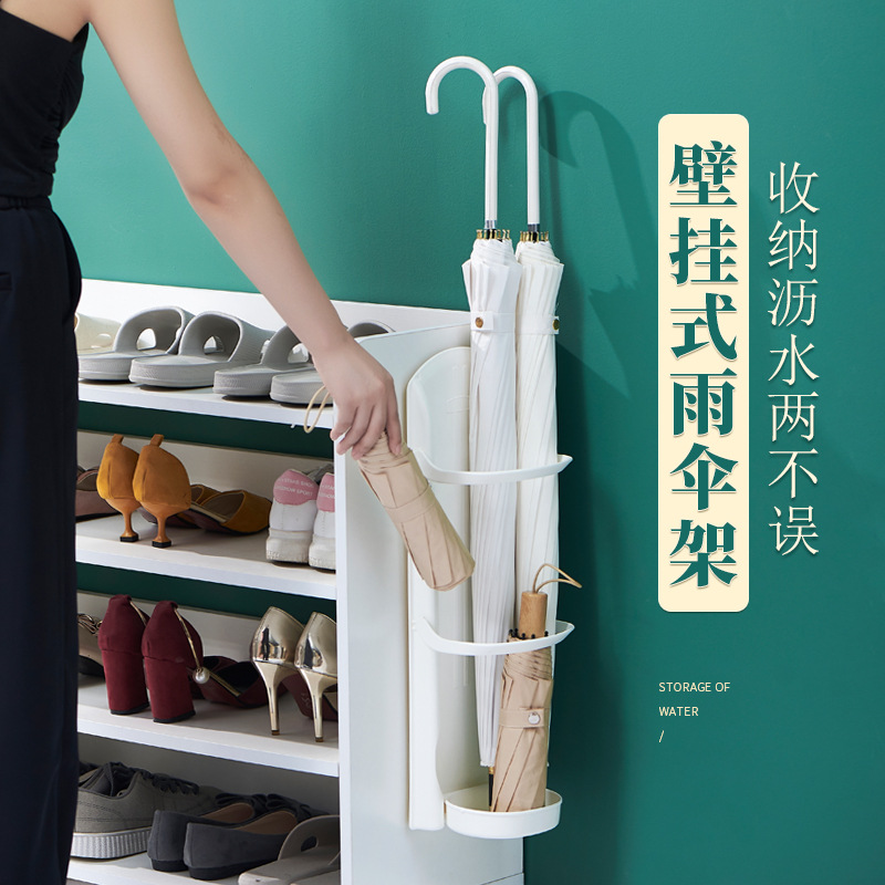 A non-drilling wall-mounted umbrella storage rack with water drainage, foldable for large and small umbrellas, universal creative hotel commercial storage rack details Picture
