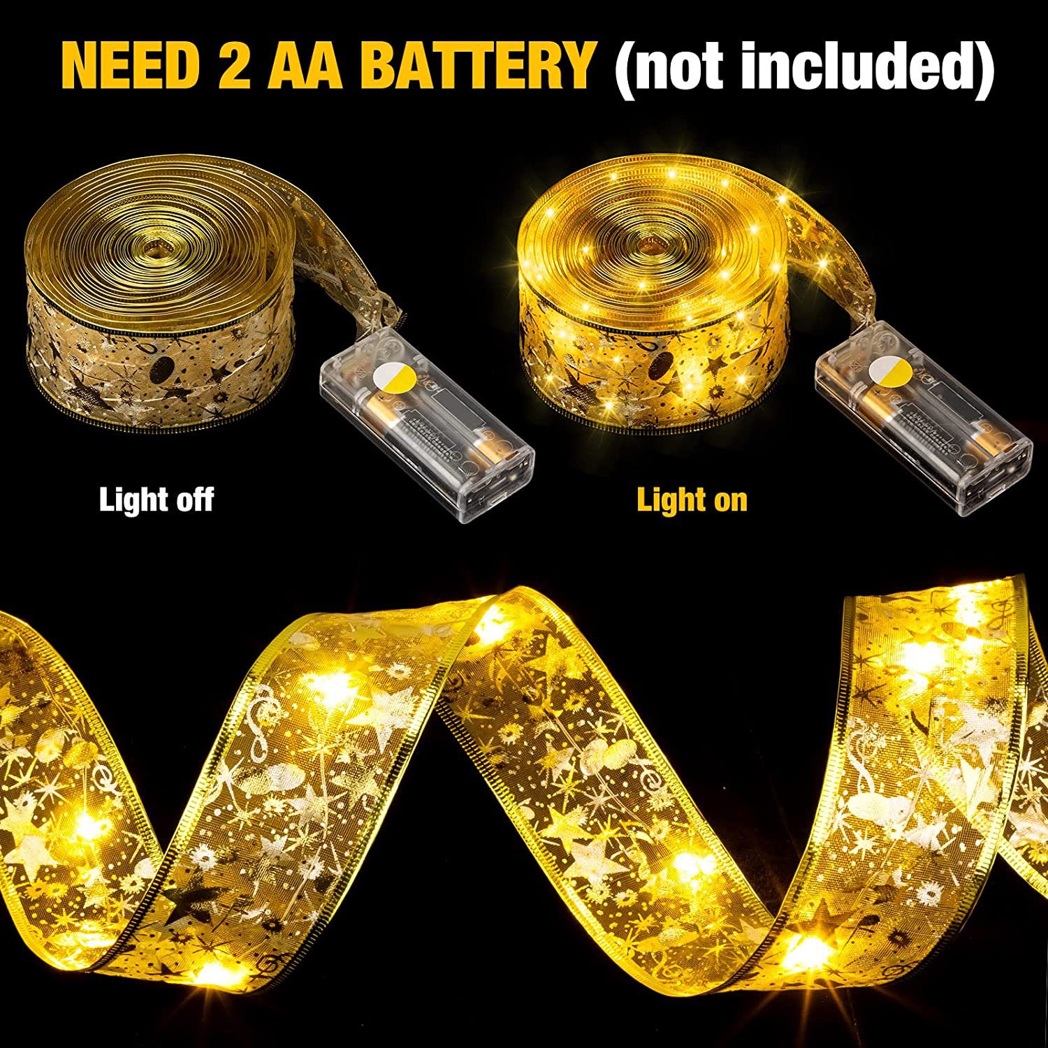 Ribbon string led Christmas tree decorative lights, festive atmosphere colored lights, double-layer gilded silk satin ribbon copper wire lights pic 7