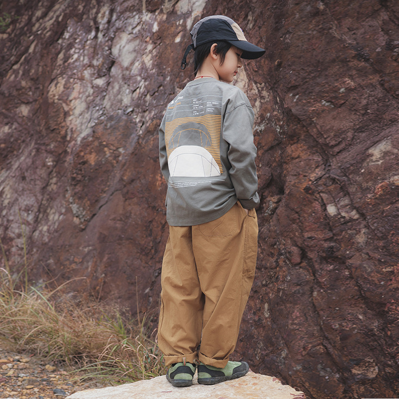Children's long-sleeved T-shirt 2025 Spring New Style Boys' geometric Fun Printed T-shirt for Big Kids all-cotton loose top Specification image