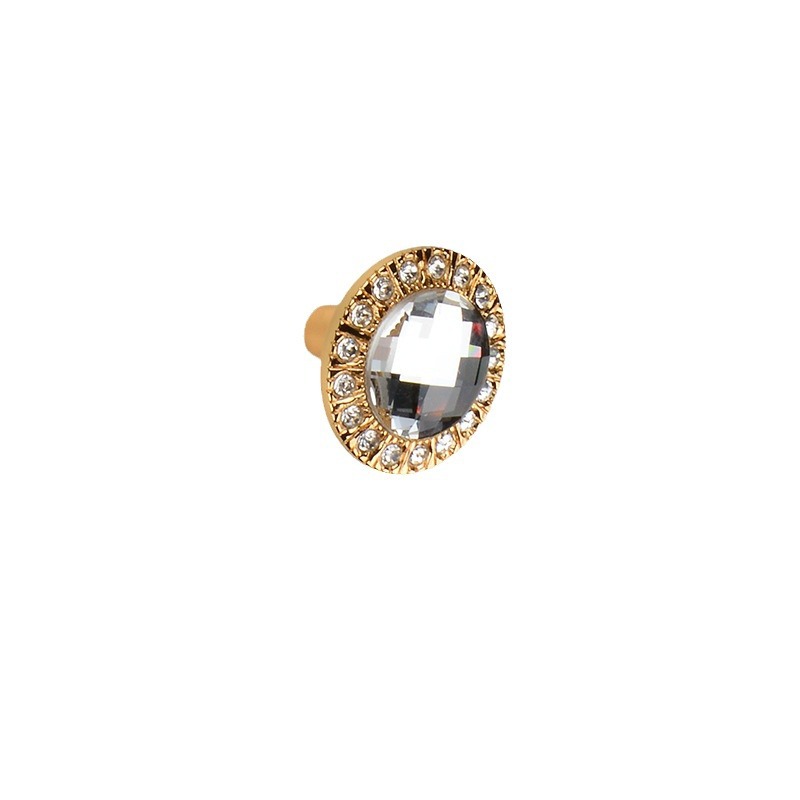 Transparent crystal handle, single-hole golden European modern and simple wardrobe, cabinet door, drawer, shoe cabinet, diamond-encrusted handle Item Picture