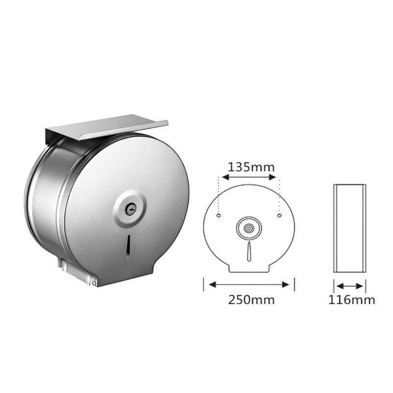 Shuobang Stainless Steel Large Roll Paper Box Toilet Paper Box With Mobile Phone Rack Hotel Public Toilet Project Best-Selling Specification drawing
