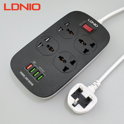 [Cross-border exclusive] LDNIO English Standard SC4407 Hong Kong version strip socket with USB port QC3.0 fast charging black