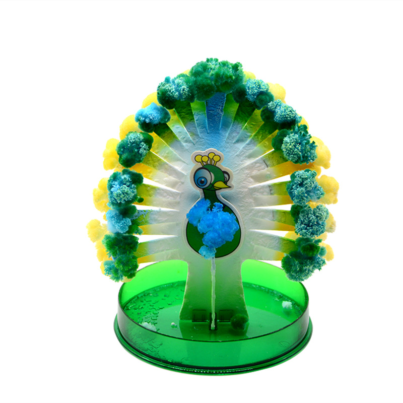 Magical peacock spreading its tail, shaking sound, blooming and growing feathers on paper, magical growth, crystallization, creative desktop toy ornament Specification image