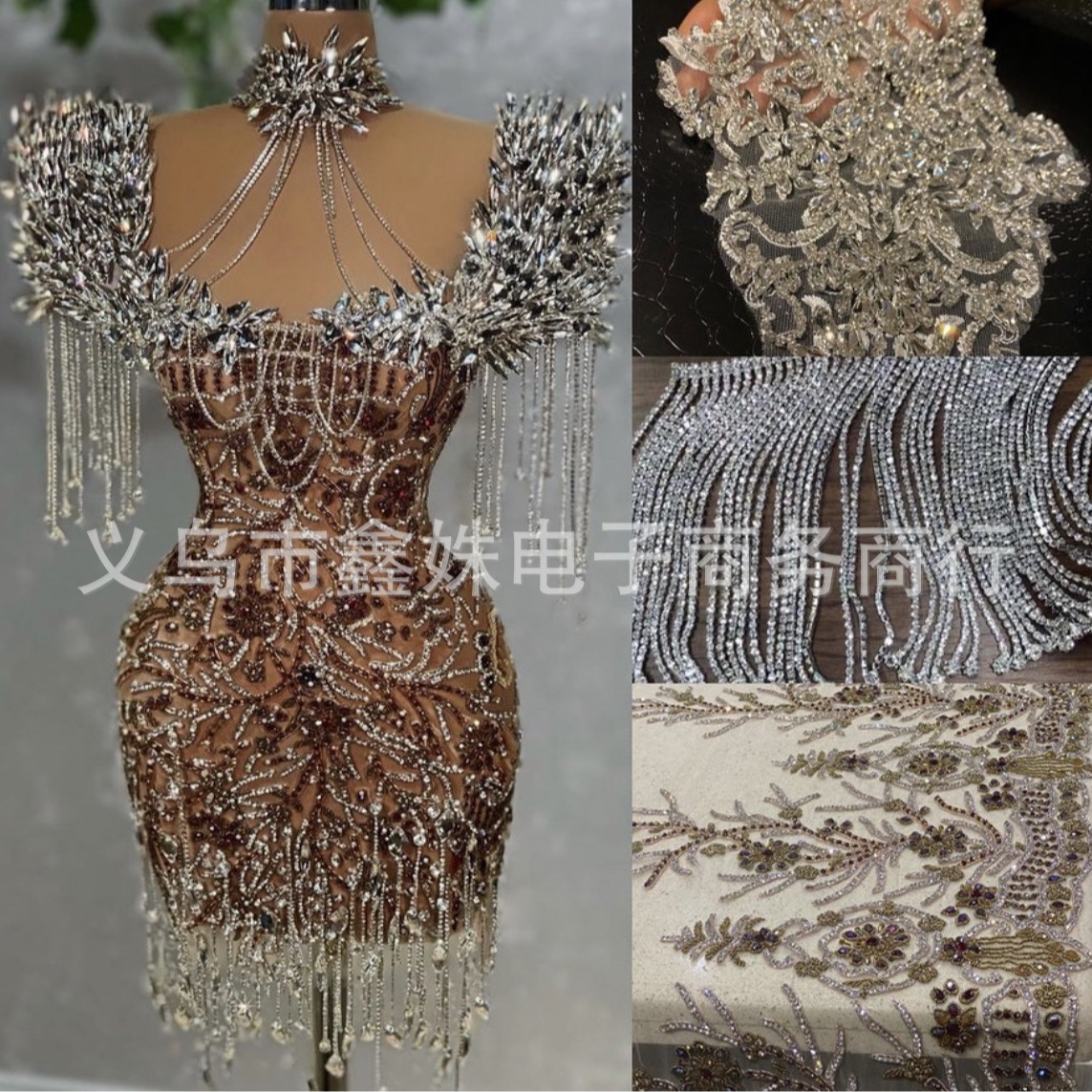 New large and small sequin embroidery three-dimensional flower tube sequin embroidery wedding dress, evening dress and women's clothing fabric factory wholesale stock Application Scenario