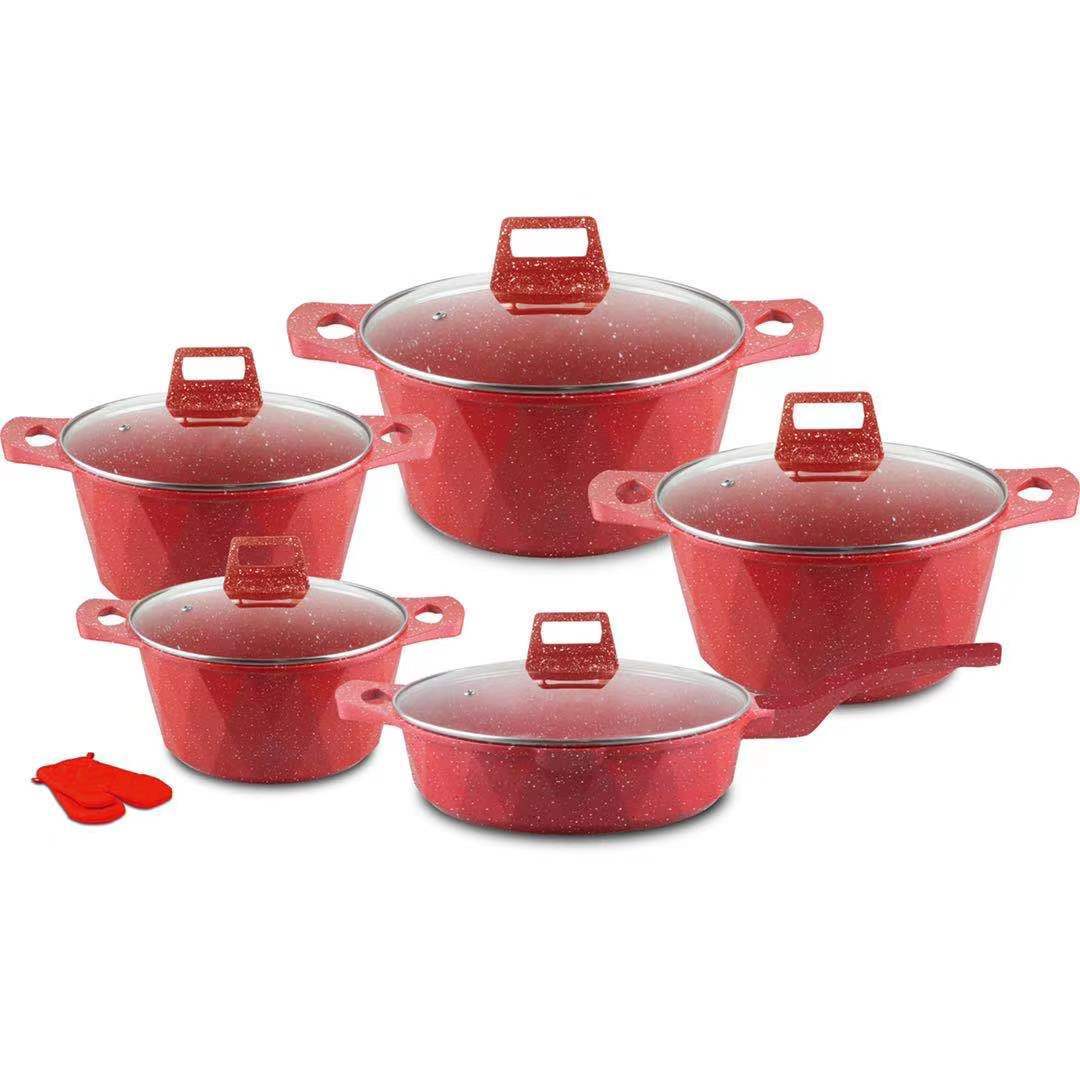 12pcs marble diamond 12-piece set of aluminum pot marble soup pot kitchenware set medical stone aluminum pot details Picture