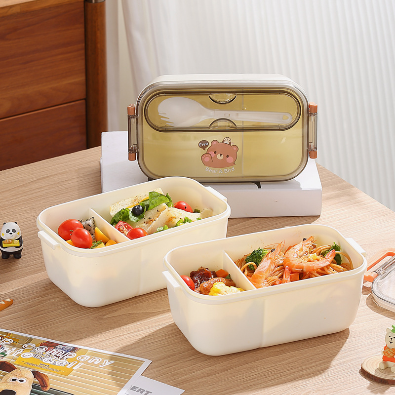 INS popular bear compartments plastic lunch box, microwave-safe lunch box, children's, adults' office lunch box Specification image