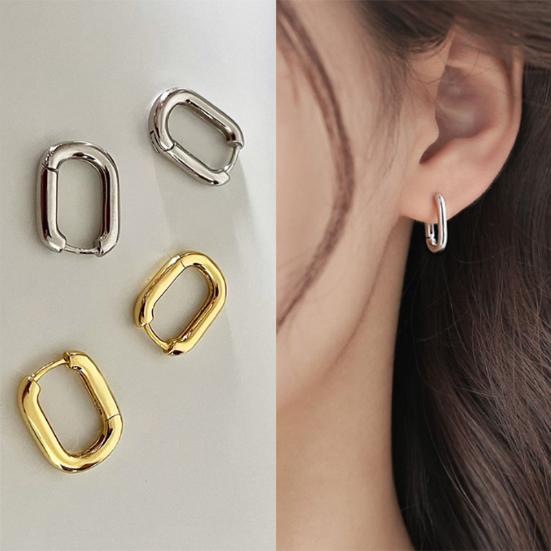 French U-shaped oval ear rings for women, simple and cold style, niche design, fashionable and versatile, retro and elegant earrings