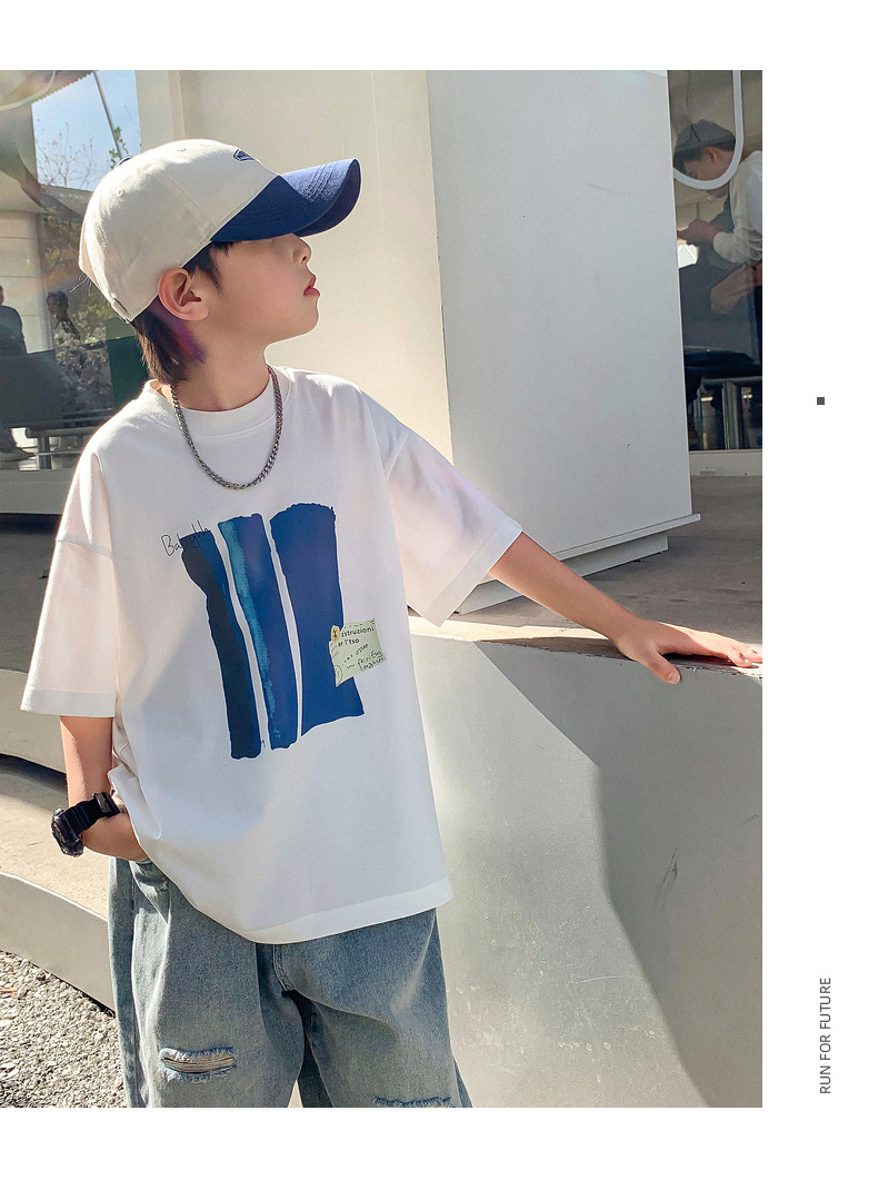 男大童夏季纯棉短袖t恤2025新款儿童夏装帅气宽松半袖体恤上衣潮详情16