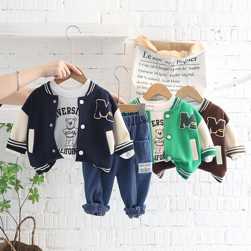 New boys' autumn baseball jacket, baby autumn casual children's three-piece set, boys' suit, children's autumn clothing wholesale