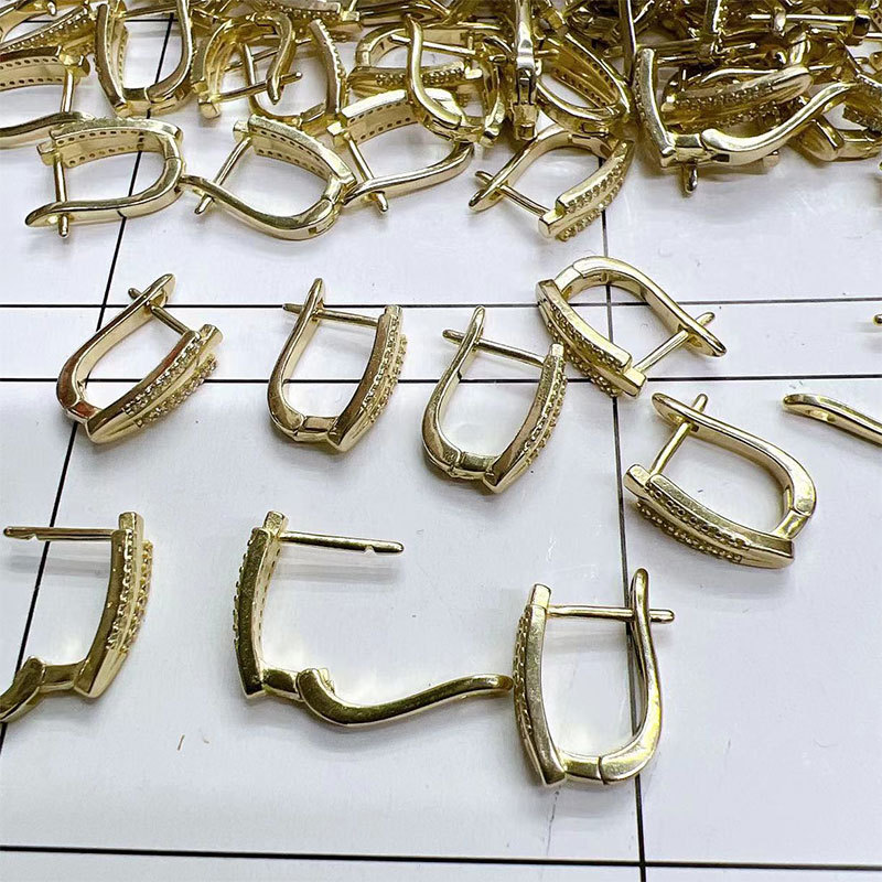 Korean simple U-shaped style micro-inlaid earring copper roughcast original accessory zircon earrings for women DIY micro-inlaid earrings Specification image