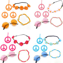 Hippie dress up props and symbols Halloween party Colorful earrings Party necklace set Hippie headband
