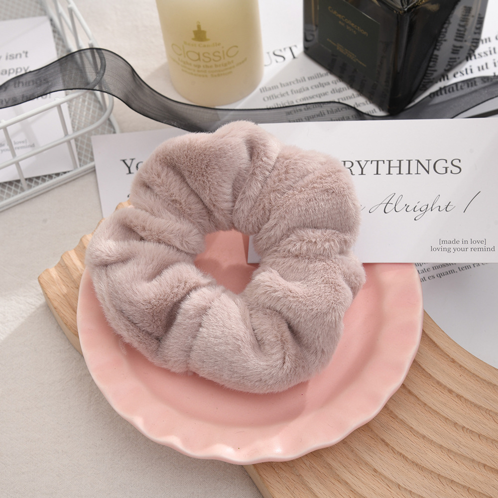 New popular large-sized fat intestine hair band, rabbit plush ponytail hair tie, simple and solid color hair accessory, direct from the manufacturer details Picture