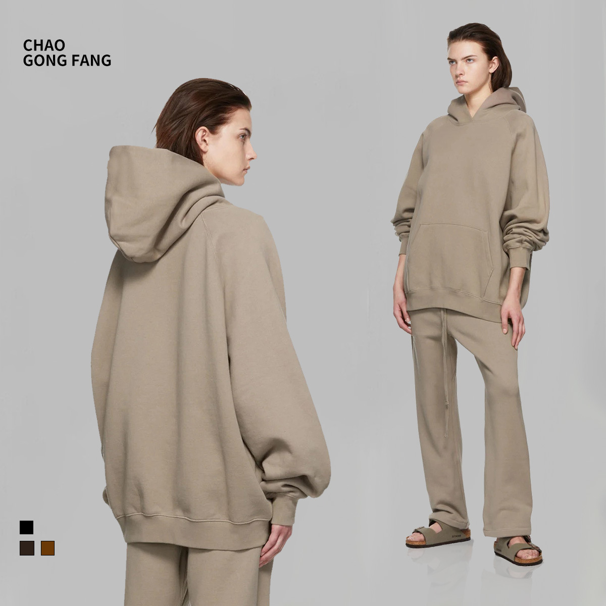 2023 New fog Autumn/Winter thickened and fleece 380g hooded solid color multi-color hoodie, European and American trendy brand hoodie details Picture