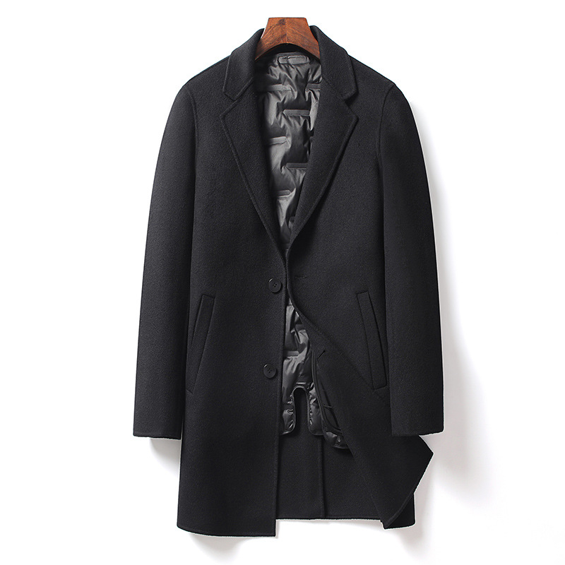 New men's mid-length double-sided woolen overcoat with detachable down lining, large-sized coat Item Picture