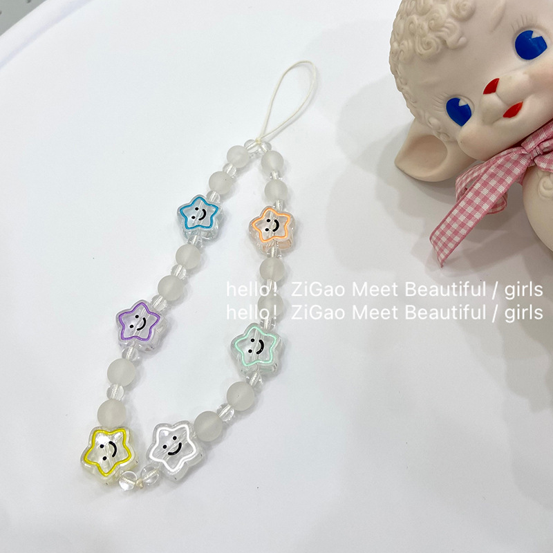 Small Fresh Simple Fashion Stars Smiling Face Beaded Mobile Phone Chain Accessories Hanging Diy Creative Mobile Phone Chain Lanyard details Picture