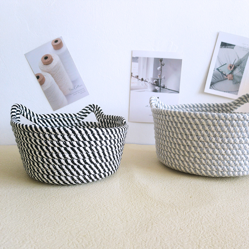 Desktop Storage Frame Cotton Rope Storage Basket Twine Woven Storage Basket Cosmetics Snacks Sundry Basket European Finishing Basket Application Scenario
