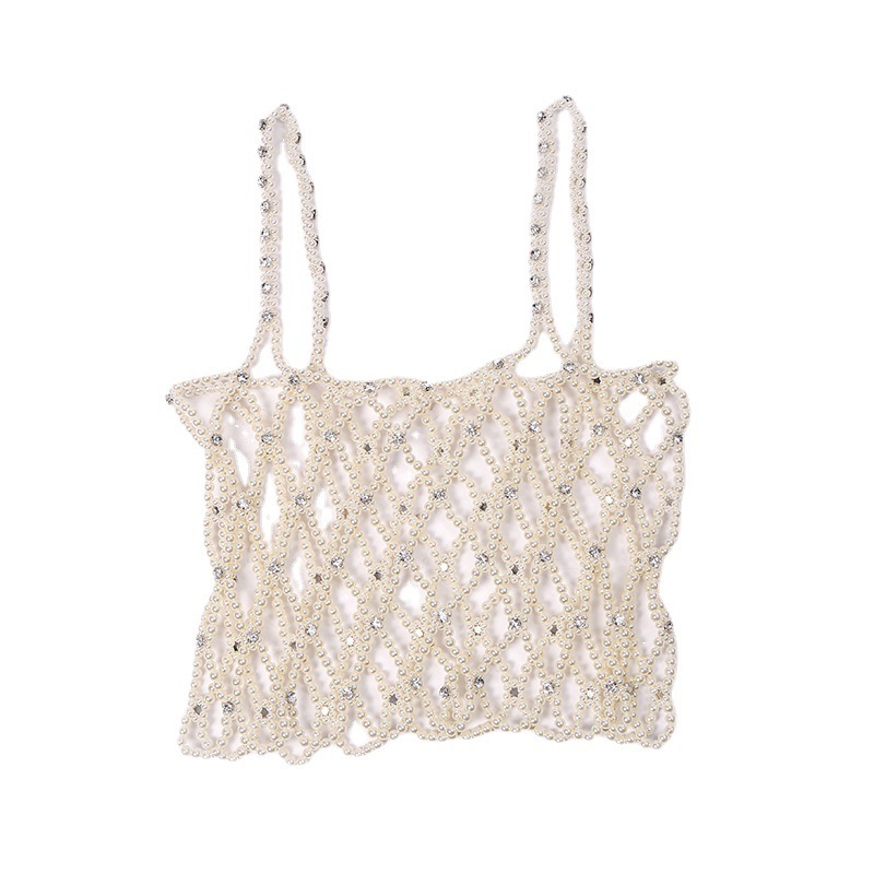 Amazon's new water diamond and pearl woven body chain dress, fashionable sweater chain, handcrafted beaded halter top Item Picture