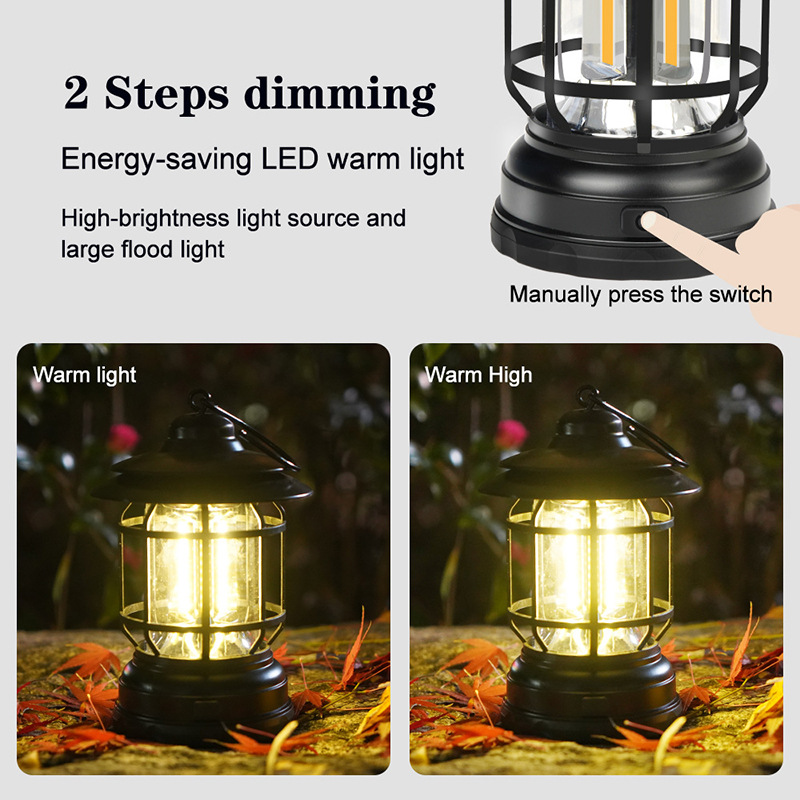 Cross-border new camping lamp, outdoor multi-functional camping tent lamp, retro horse lamp, cob rechargeable portable lamp, for home use Specification image