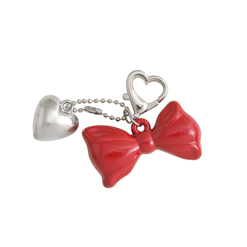 New Korean Instagram sweet girl pearl bow silver heart pendant, keychain, phone chain, earphone pendant Item Picture