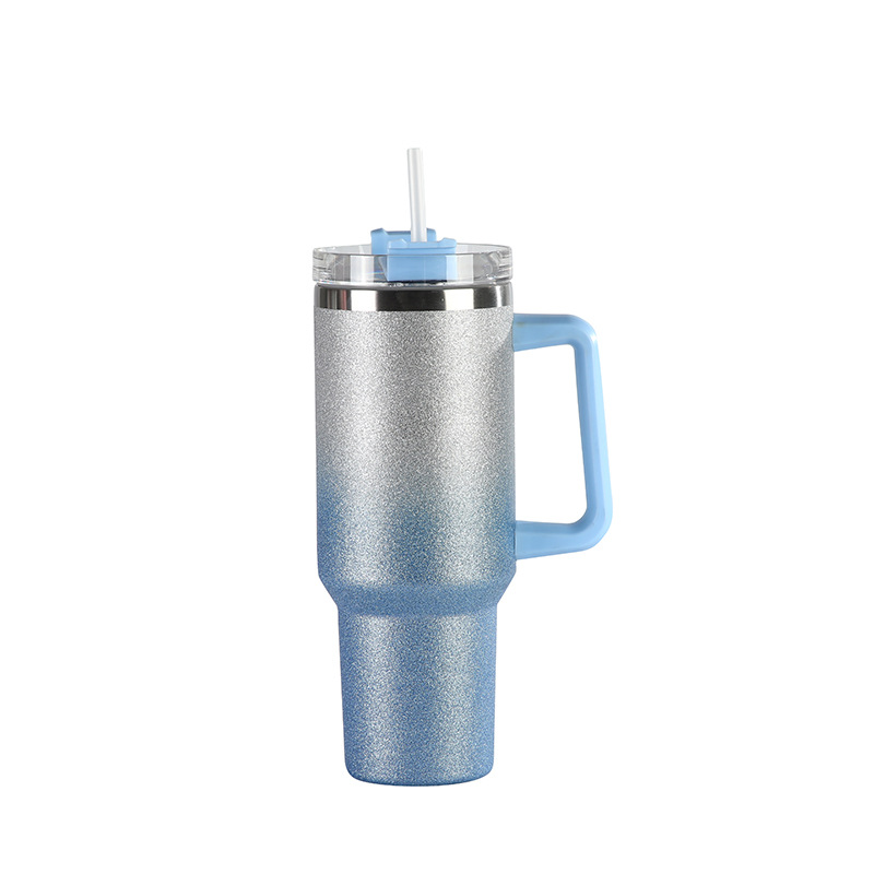Gradient diamond paint insulated cup, portable flash gold handle car cup, large-capacity car straw cup insulated cup Item Picture