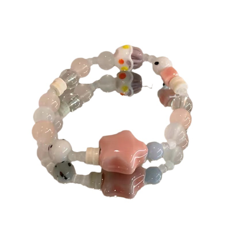 Nuevo estilo chino color de la cadena de perlas de cerámica brazalete mujer dulce y linda chica chica cadena de mano nicho 100 accesorios Item Picture