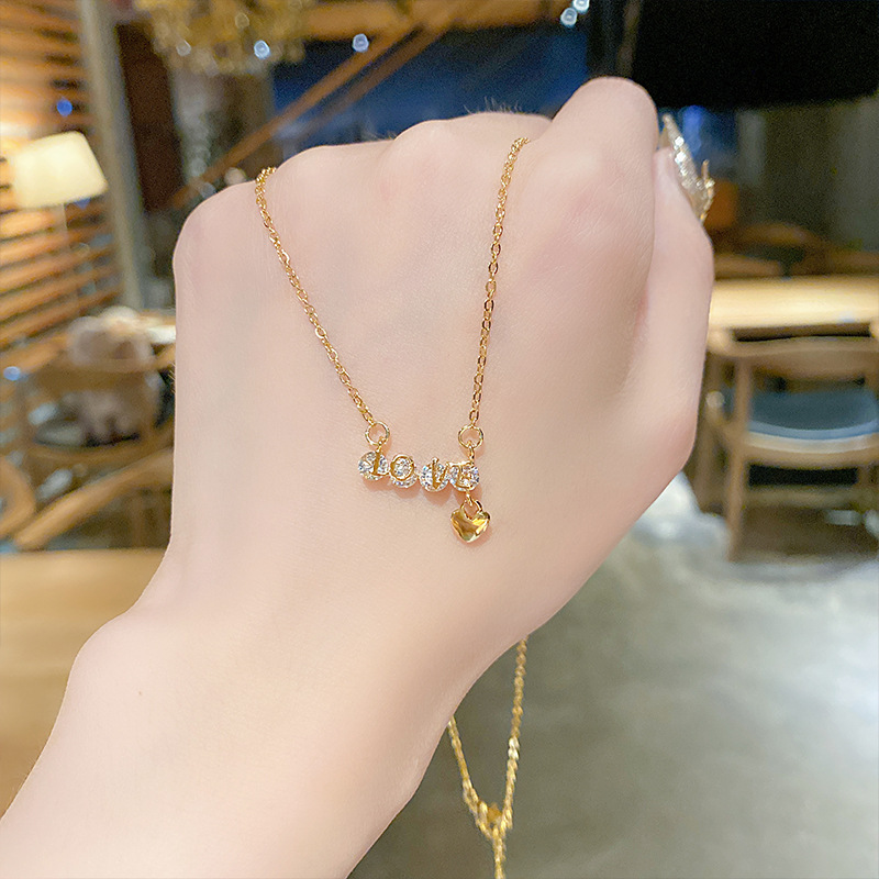 Lady Luck Love Letter Titanium Steel Choker 18K Real Gold Plated Love Pendant Fashion Collarbone Chain Necklace Tide Specification drawing