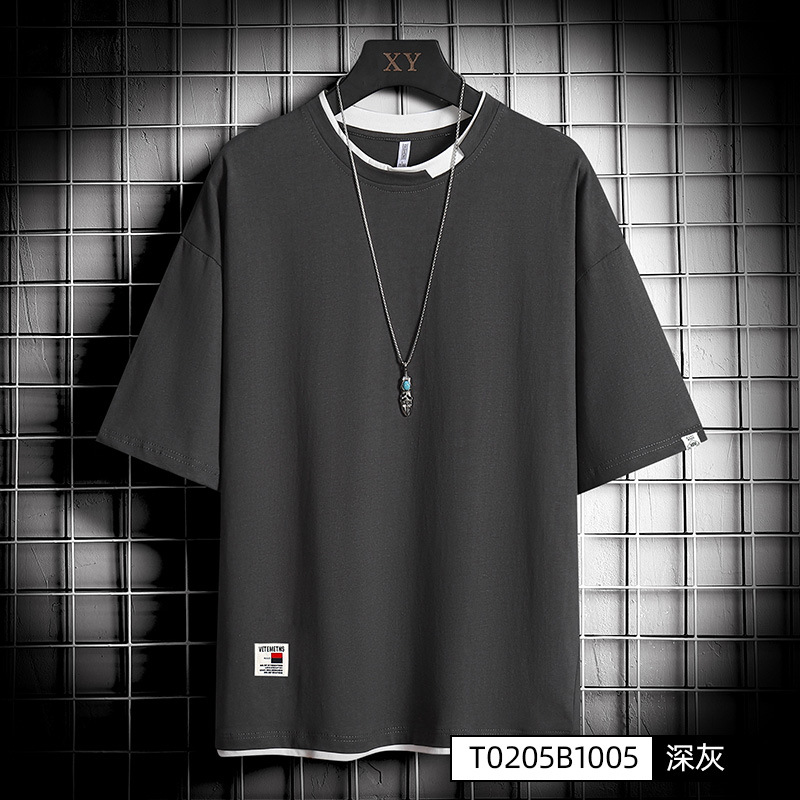 Short-sleeved T-shirt for men's summer 2023 new thin ins trendy brand summer ice silk loose five-and-a-half-sleeved clothes for students Item Picture