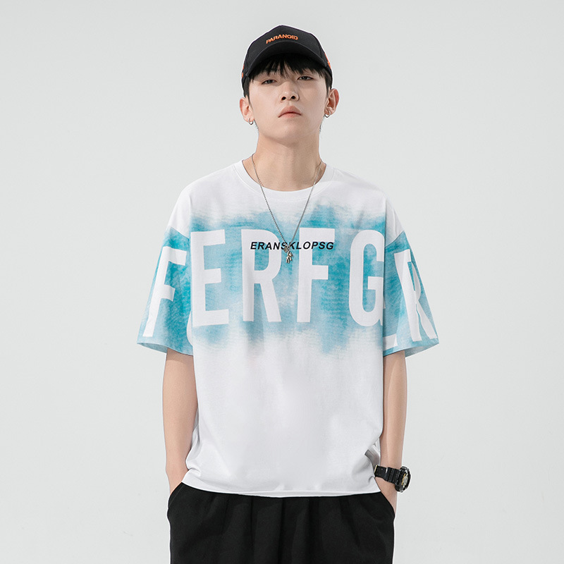 Short-sleeved T-shirt for men, a trendy ins brand. Loose round-neck letter-printed men's half-sleeved T-shirt. Japanese trendy men's clothing Specification image